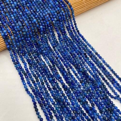 Small Beads Natural Semi-Precious Blue Agate Faceted Beads for Ms Jewelry Making Charms DIY Necklace Bracelet Accessories 3mm