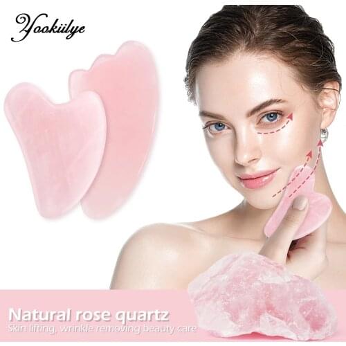 Natural Jade Gua Sha Scraper Board Massage Rose Quartz Jade Guasha Stone For Chin Neck Face Lifting Wrinkle Remover Beauty Care
