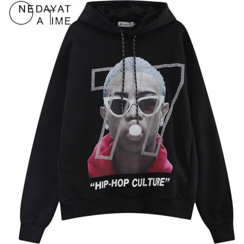 Men Hip Hop Streetwear Hoodie Character Portrait Printed Sweatshirt Harajuku Autumn Pocket Cotton Fleece Hooded Pullover Hipster