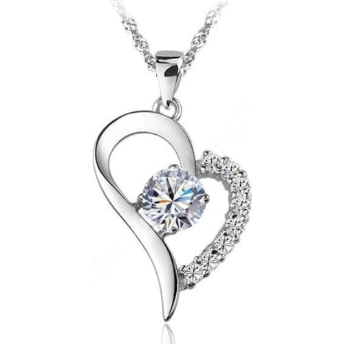 Bulk Collections Pendant Necklace Set 925 Sterling Silver Cubic Zircon Heart Pendant Necklace For Lady Jewellery Accessory