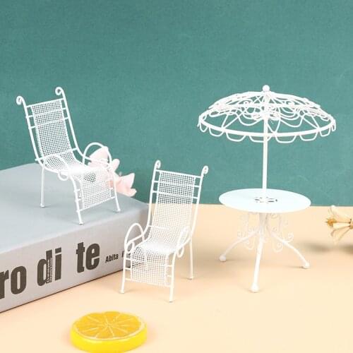 3Pcs/Set 1/12 Scale White Round Table Chairs Furniture Set for Dollhouse Balcony Garden Simulation Toys for Baby Kids