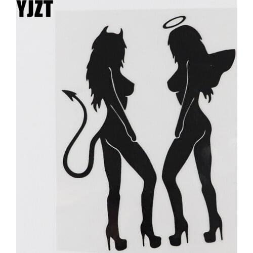 YJZT 10.5CMX13.4CM Art Sexy Angel & Devil Girl Decal Vinyl Car Sticker Black/Silver 8A-1112