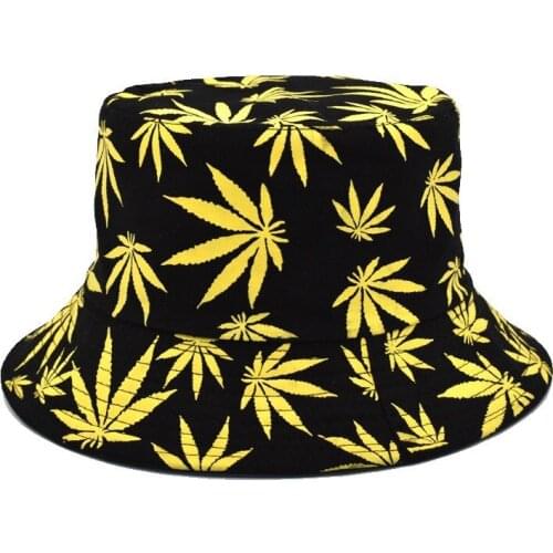Unisex fashion maple leaf Foldable Bucket Hat Beach Sun Hat Outdoor casual sunscreen Cap Men Woman Double-sided fishermans hat