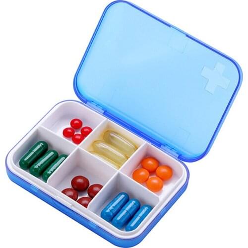 Portable 6 Cells Travel Damp-proof Pill Medicine Drug Storage Case Box Container 4 colors 1Pc