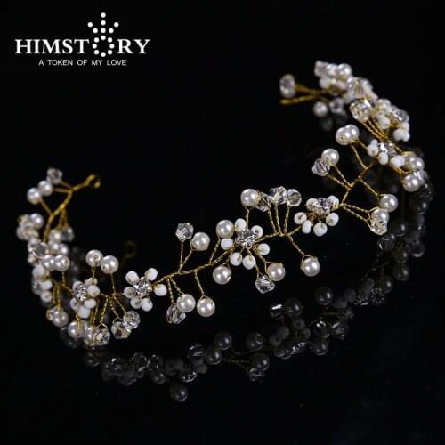 New Hot Handmade Headband Crystal Pearl Hairband Wedding Headdress Retro Gold Bridal Hair Ornaments Wreath Hairwear jewelry