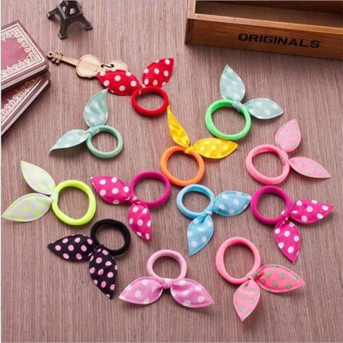 10Pcs/lot Cute Dot Bow Rabbit Ears Headband Girls Ring Scrunchy Kids Ponytail Holder Hair Accessories For Children Hair Bands