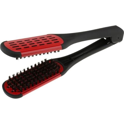 Red Salon Style Hairdressing Hair Straightening Brush V Shape Comb