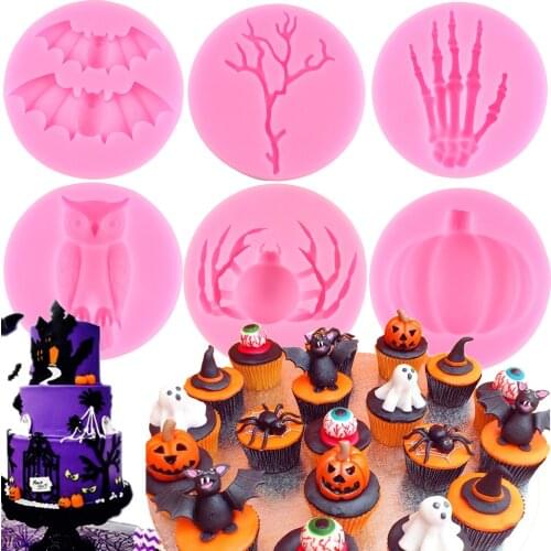 Halloween Silicone Molds Spider Bats Cupcake Topper Fondant Cake Decorating Tools Candy Ploymer Clay Chocolate Gumpaste Moulds
