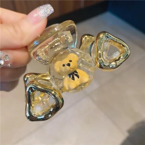 Cute Bear Transparent Square Tortoiseshell Leopard Acetate Hair Clip Hair Claw for Women Hair Accessories