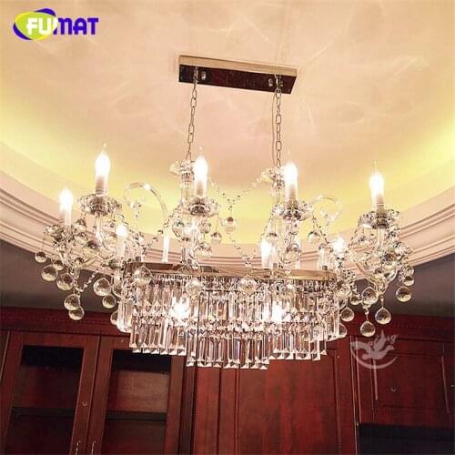 FUMAT Modern Rectangle Crystal Chandelier Light Fitting For Dinning Room cristal Chandelier Lamps Lustre LED Clear Crystal Lamps