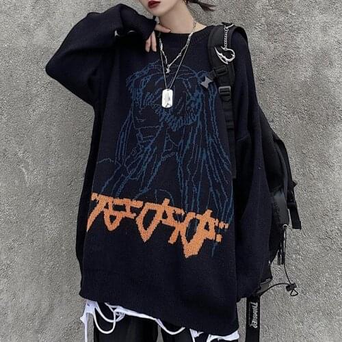 2021 New Autumn and Winter ins Trend Knitted Sweater Coat Jacket Thickened Loose Street Style Dark Cartoon Anime Girl Jacquard