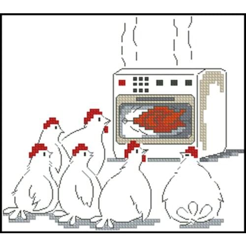 Top Quality Cute Lovely Counted Cross Stitch Kit Six worried chickens Chicken in the oven Turkey Hen and rooster