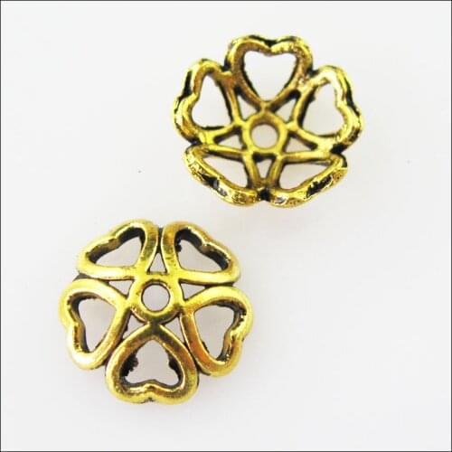 New 90Pcs Antiqued Gold Color Heart Flower End Bead Caps Connectors 10mm