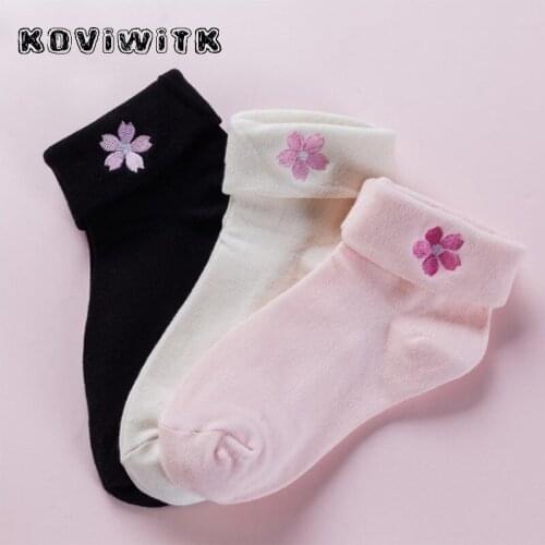 Womens Cotton Flower socks for women ladies black/pink Casual short sock Personality Plant girl Breathable Art female women sox