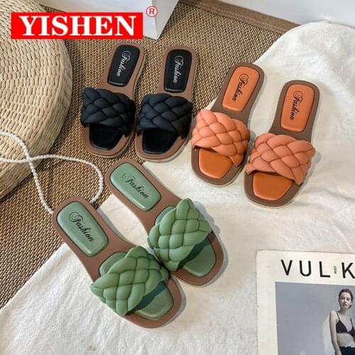 YISHEN Women Temperament Slippers Braided Design Open-toe Set Feet Vacation Beach Flat Sandals Casual Flip Flops Women Shoes