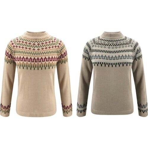 Women Winter Turtleneck Sweater Long Sleeve Warm Knitted Pullover Top Geometric Wavy Stripe Pattern Jumper Streetwear