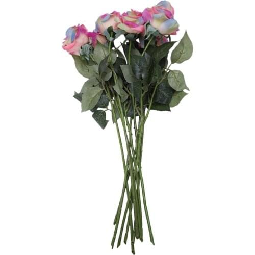10 pcs Latex Real Touch Rose Decor Rose Artificial Flowers Silk Flowers Floral Wedding Bouquet Home Party Design Flowers Rainbow