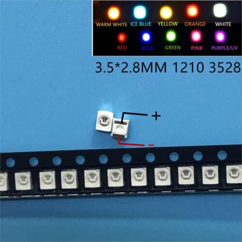 100pcs/lot SMD LED Diodes 2835 Diode 3528 SMD LED Diodo Kit Green RED WARM White ICE Blue Yellow Pink Purple-UV Orange