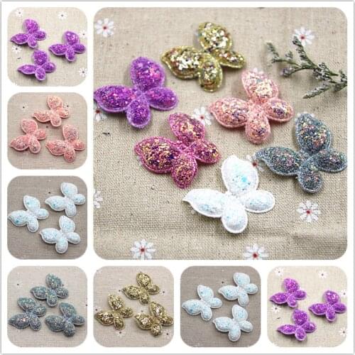 12pcs bling slap-up butterfly Non-woven patches glitter Felt Appliques for clothes Sewing Supplies DIY craft hair bow center