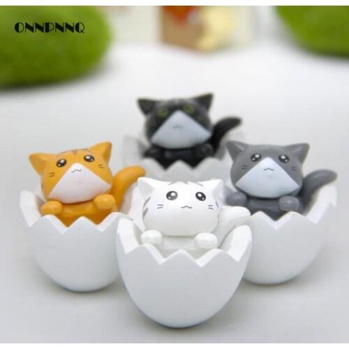 4pcs Diy Kawaii Eggshell Cat Toys Miniature Cute Animal Cat Doll Kids Birthday Gifts Craft Figurines Japanese Animal Pvc Figure
