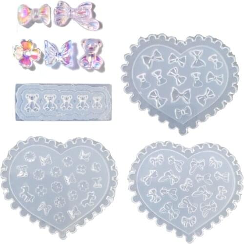 4Pcs Silicone Jewelry Mold Flower Bowtie Bear Resin Mold Epoxy Resin Casting Mold DIY Nail Art Craft Jewelry Tools Kit