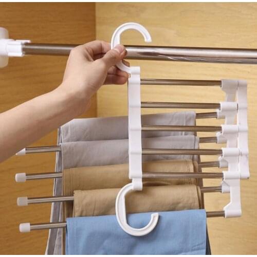 5 in 1 Multi-functional Trouser Storage Rack Adjustable Pants Tie Storage Shelf Organizer Stainless Steel Clothes Hanger SN945