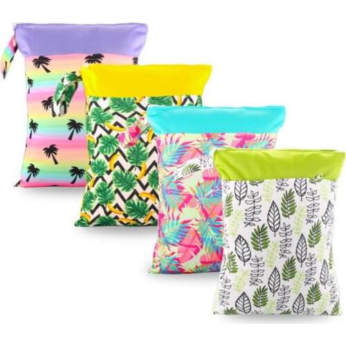 50pcs Reusable Waterproof Fashion Prints Wet Dry Diaper Bag Double Pocket Cloth Handle Wetbags 30*40CM