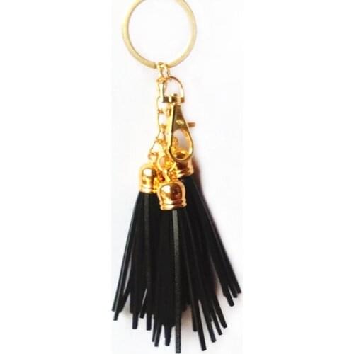 8cm Leather Flower Tassel Key Chain Golden Chain Long PU Leather Key Ring Pendant Bag Charming Car Holder Personality Gifts
