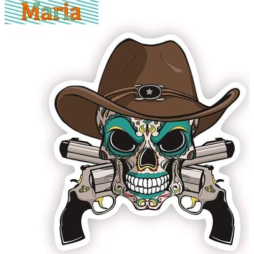 A&B Traders Cowboy Hat Candy Skull Sticker-Car Cross Gun Vinyl Sticker-Notebook/Macbook Decal Head Sticker-Horror Decoration
