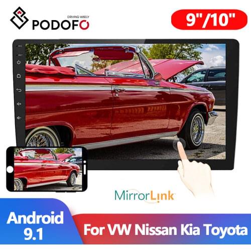 Podofo 2 Din Android 8.1 9/10" Car radio Multimedia Video Player Universal Stereo GPS For Volkswagen Nissan Hyundai Kia toyota