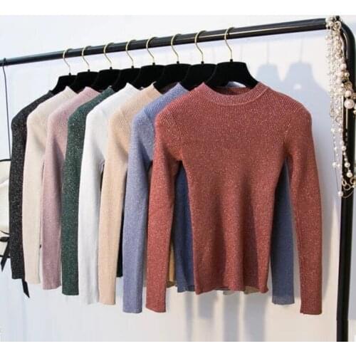 Shiny sweters women invierno Autumn Winter Clothes Sweater 2019 fall korean style Long Sleeve Pullover Sweaters Slim Tops Femme