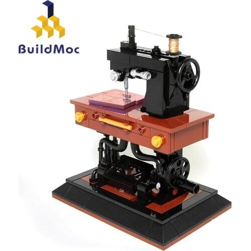 BuildMoc Creator Sewing Machine Tailor Worker Classic Figures Machines Buildings Blocks MOC Creator Bricks Educational Kids Toys
