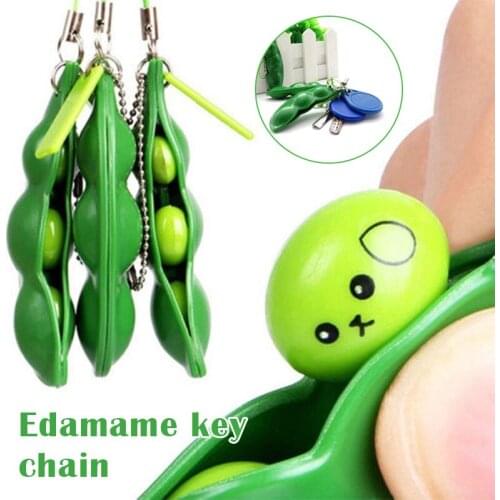 1PC Infinite Squeeze Edamame Bean Pea Expression Chain Key Pendant Ornament Stress Relieve Decompression Toys antistress