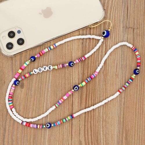 2021Phone Charm Beaded Chains Evil Eye Pendants For Mobile Strap Clay Necklace Telephone Jewelry Long Neck Chain Lanyard