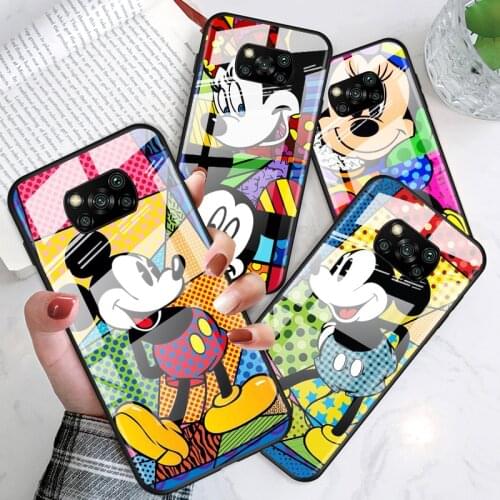 Color Disney Mickey for Xiaomi POCO X3 NFC F3 M2 X2 F2 Redmi K30 Redmi Note 9 Pro Luxury Tempered Glass Phone Case Cover