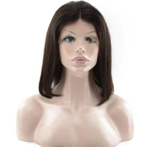 Mmuxuno 130% Density Human Hair 13*4 Brown Short Bob Straight Lace Frontal Wig Brazilian Lace Front Wigs with body Hair