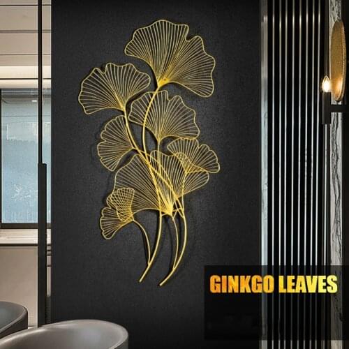 European Wrought Iron Ginkgo Leaf Wall Decoration Pendant Livingroom Background Wall Hanging Crafts Decoration Hotel Wall Murals
