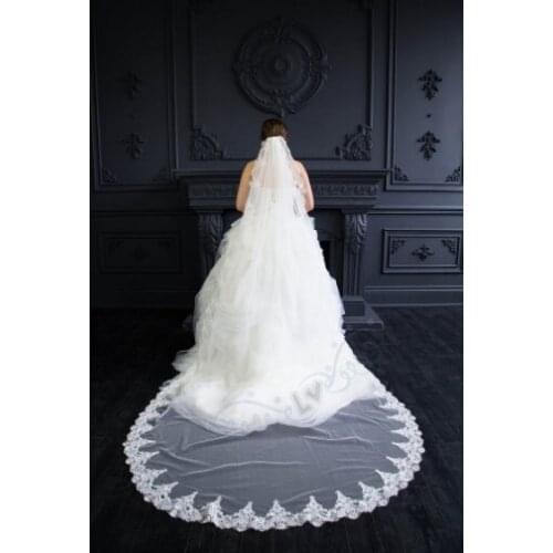 Cathedral lace wedding veil, vintage single layer white or ivory beautiful bridal tulle veil with comb