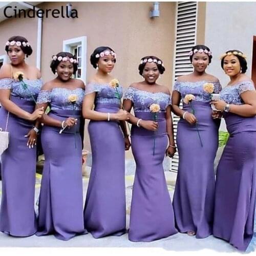 Bridesmaid Dresses Purple Off The Shoulder Spandex Satin Mermaid Lace Bridesmaid Dresses With Zipper Wedding Party Dresses
