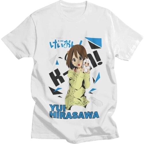 Yui Hirasawa K-ON T Shirt for Men 100% Cotton Print T-shirt Harajuku Tshirt Short Sleeve Japan Music Anime Manga Tee Top