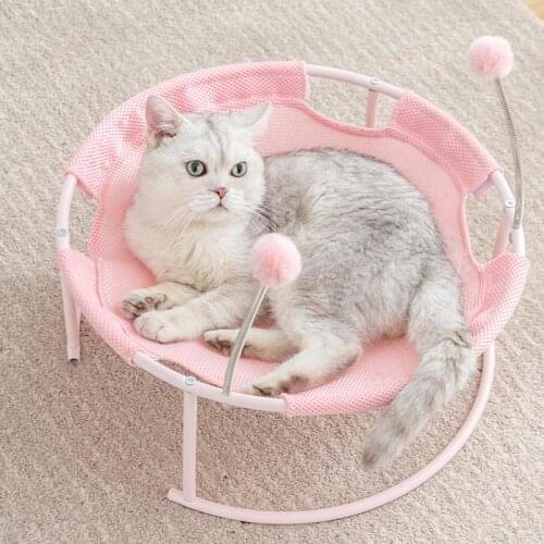 Cat Hammock Bed Round Pet Sleeping Nest with Dangling Ball Detachable Puppy Cat Hanging Rocking Chair Mat Pet Accessories