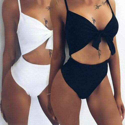 Hot Sale Swimwear Women OnePiece Swimsuit Sexy Fashion Bandage Hollow Out Big Bow Swimsuit Holiday Beachwear Bathing Black White