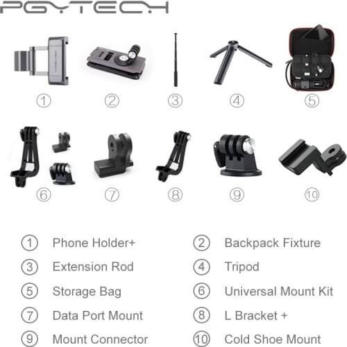 PGYTECH DJI Osmo Pocket Adapter Mount Accessories 10 Types Optional Phone Holder Clip Tripod Extension Rod Storage Bag Case