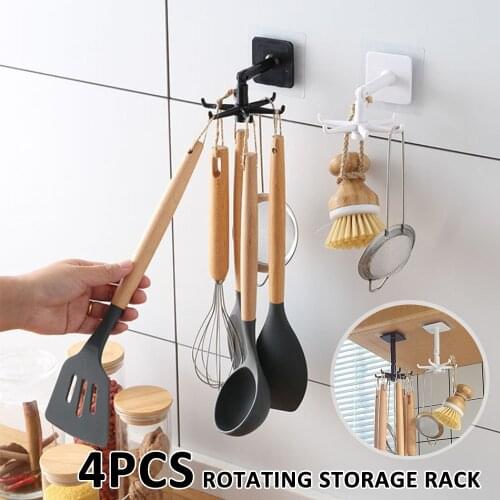 Kitchen Cutlery Rack Wall-mounted Rotating Kitchenware Rack Free Installation Storage Hook Cabinet Sundries Storage Rack