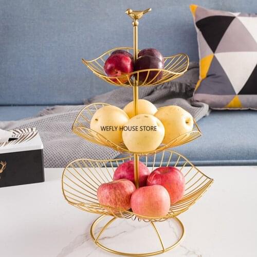 Multi-layer fruit tray modern home fruit basket snack tray coffee table fruit rack living room fruit blue lamp luxury style