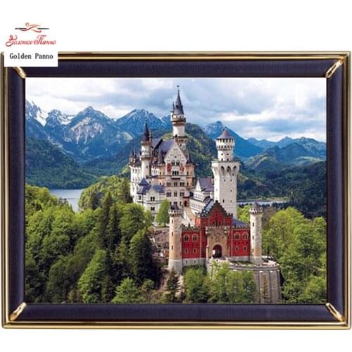 Golden panno,Needlework,DIY DMC Cross stitch,Sets For Embroidery kit 14ct unprinted cotton thread Europe castle Cross-Stitching