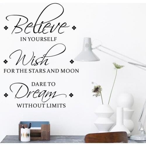 Believe Wish Dream English inspirational wall stickers living room bedroom decoration mural removable stickers home wallpaper