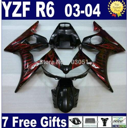 Customize moto Road fairing kits For Yamaha R6s red flame white 03 04 05 R YZF R6 2003 2004 2005 aftermarket Fairings parts k