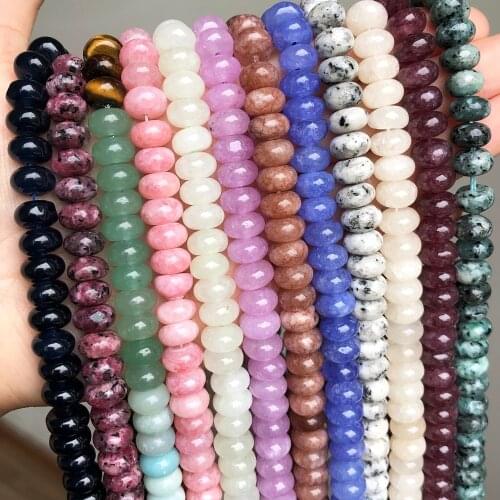 Natural Rondelle Stone Beads 5*8mm Jaspers Angelite Jades Prehnites Tourmaline Loose Beads for Jewelry Making DIY Bracelet 15