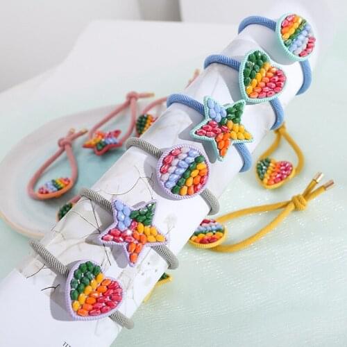 New sweet Geometric star Colorful hair rope ins Cute candy color hair ring girl head rope for girls Women Hair Accessories